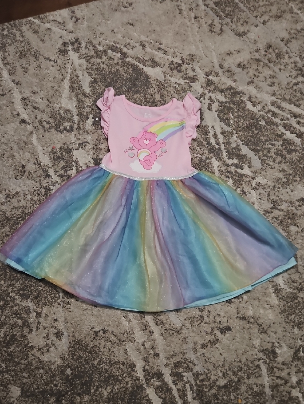 Care Bears Pink Top Rainbow Tulle Skirt Casual Dress Girls Size 7/8